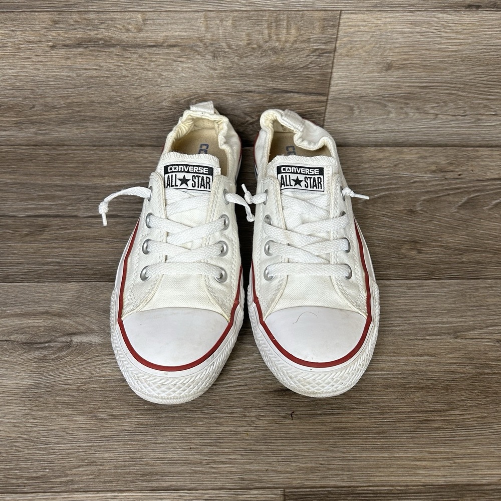 Converse White Canvas Slip-On Mule Sneakers with Red & Navy Trim - Picture 2 of 9